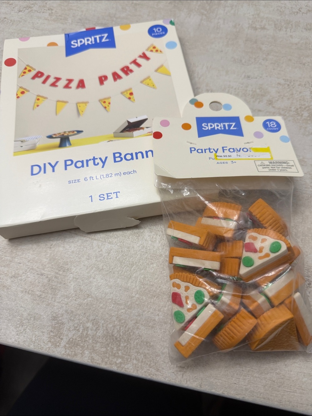 Spritz Pizza Party Banner & Pizza Slice Favor Pack - Orange, Red, Green